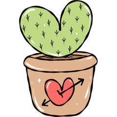 Cute Heart-Shaped Cactus Clipart in Pot for Valentine&rsquo;s Day