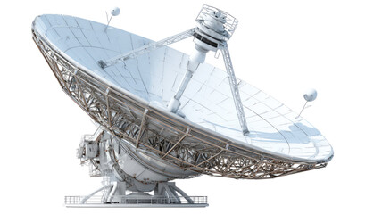 A high-technology satellite dish and radio telescope antenna stand against a clear blue sky, functioning as a communications receiver and astronomical observatory equipment for space research