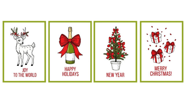 Collection of vintage hand drawn christmas holiday icons isolated on white background