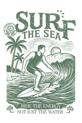 Vintage Surfer Riding Ocean Wave Illustration