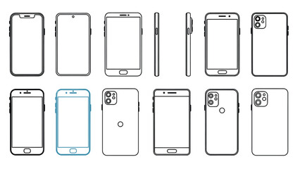 Detailed smartphone designs in various angles and views