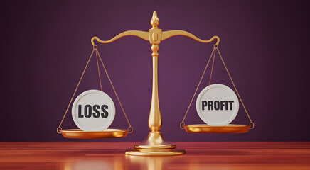 The concept of weighing profit against loss on a gold balance scale