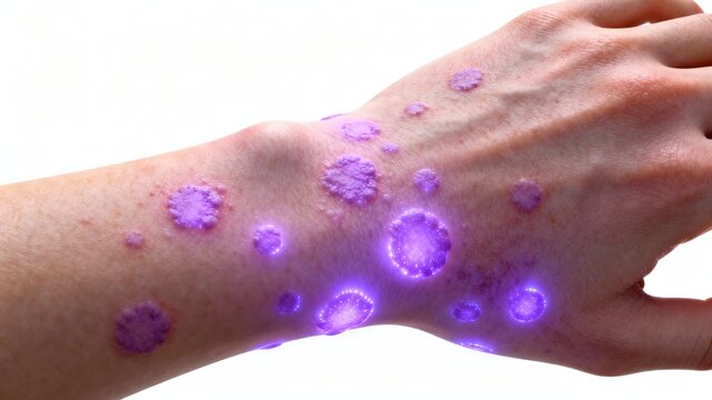 Lichen planus visualization showing inflammatory skin condition for autoimmune dermatology education.