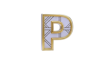 Golden Letter P Isolated on White Background