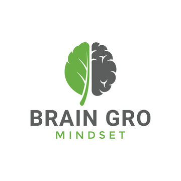 Half Leaf Half Brain Concept for Organic Growth and Sustainable Thinking Logo