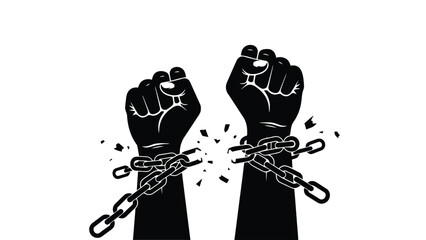 Empowering fists breaking free from chains symbolizing freedom and strength