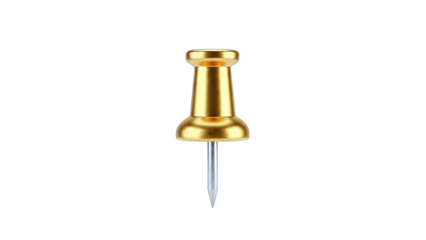 Golden Push Pin Isolated on White Background