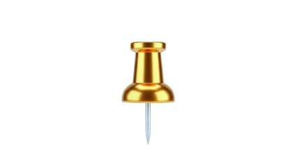 Golden Push Pin Isolated on White Background