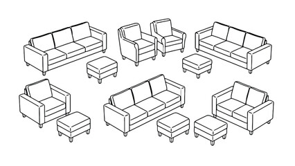 Modern living room furniture set with sofas and armchairs