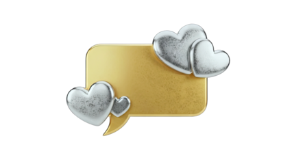 Golden Speech Bubble with Silver Hearts on White