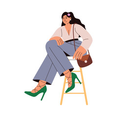 Fototapeta premium Fashion Sitting Pose flat vector character concept illustration. 