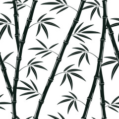 Bamboo seamless pattern. Bamboo tree and leaves on white background.