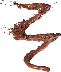 Realistic liquid chocolate splash isolated clipart, creamy richness, brown splashing jet with droplets mid-air 3d render