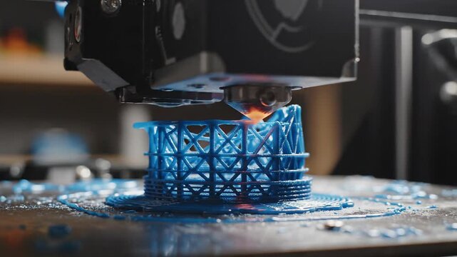 Advanced 3D resin printing in action intricate blue object formation close up view