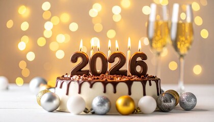 2026 candle cake, elegant New Year celebration setup