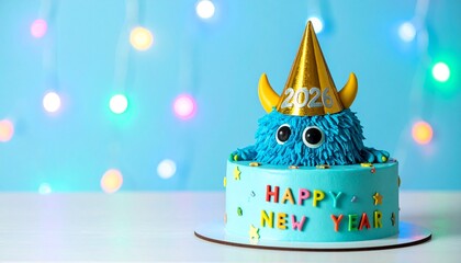 2026 New Year monster cake, playful and colorful