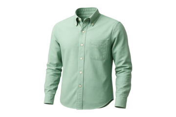Mint Green Casual Button Up Shirt Isolated on a Transparent Background