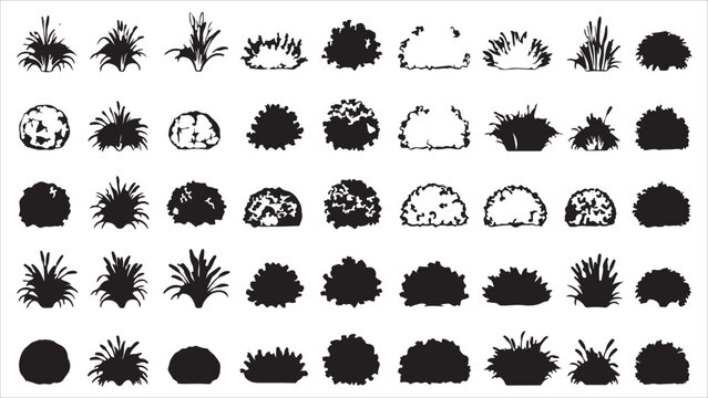 Architectural grass linework set silhouettes, sections, and turf details for CAD drawings.