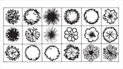 Architectural grass linework set silhouettes, sections, and turf details for CAD drawings. © Utpol
