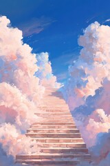 Fototapeta premium Surreal stairway reaching toward a sunlit horizon