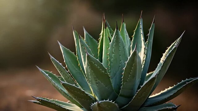 Agave Plant in Sunlight: A close-up of an agave plant, its spiky leaves radiating outwards in a display of natural beauty, illuminated by the warm, gentle light of the sun.