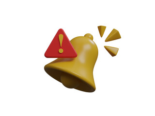 Warning and alert notification icon isolated on transparent background. Error, caution sign, exclamation mark, risk, urgent information, safety risk, construction warning, document error. 3d render 