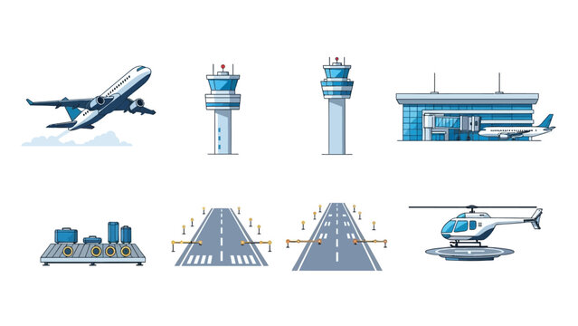 Airport Elements Illustration Airplane, Control Tower, Runway Design