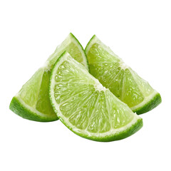 Fresh green lime wedges and slices on transparent background