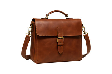 Elegant leather messenger bag designed for daily use and secure storage Isolated on a Transparent Background
