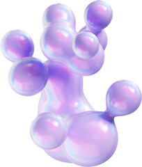 3d holographic pastel purple iridescent shape, modern futuristic abstract metaball form isolated clipart. Render of geometric illustration