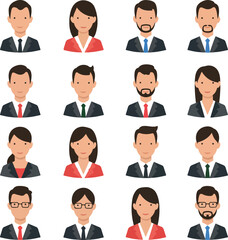 Pixel Art Business People Avatars Collection Dark Suits Red and Blue