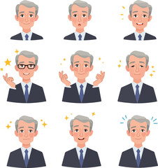 Fototapeta premium Pixel Art Businessman Character Emoji Set With Diverse Emotions