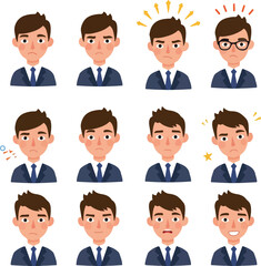 Pixel Art Businessman Faces Emotions Vector Icons Set
