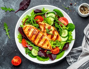 Delicious Grilled Chicken Salad with Fresh Vegetables - A Healthy and Flavorful Meal Option
