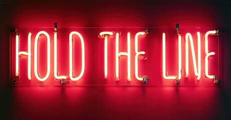 Bright red neon sign displays text. Wall background darkens illumination. Simple message, bold presentation, striking visual impact.