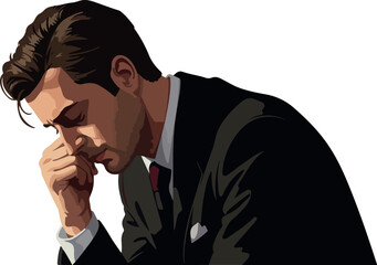 Pixel Art Man In Black Suit Deep In Thought