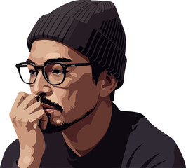 Pixel Art Man Portrait Wearing Glasses and Beanie