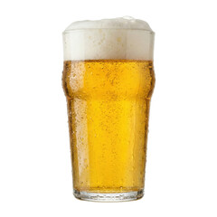 Fresh cold lager beer pint glass with foam