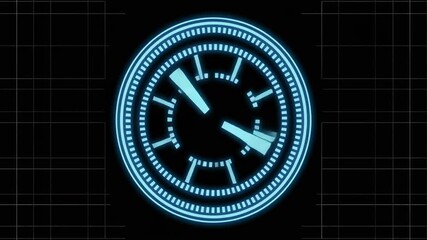 Futuristic glowing blue digital clock or timer on a dark grid background, depicting advanced technology and time measurement. - Powered by Adobe