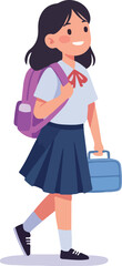 Fototapeta premium Pixel Art School Girl Walking with Purple Backpack and Blue Lunchbox