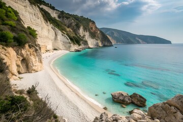 Fototapeta premium Albanian Riviera Albania coastal beauty beach sea travel marketing tourism summer escape Mediterranean scenery outdoor relaxation