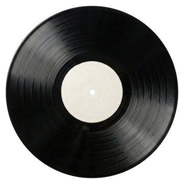 Black vinyl record disc with blank white label