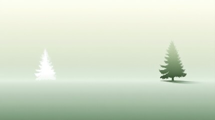 Obraz premium A serene digital landscape featuring two stylized trees in varying shades against a minimalist, gradient background, Christmas arts poster background