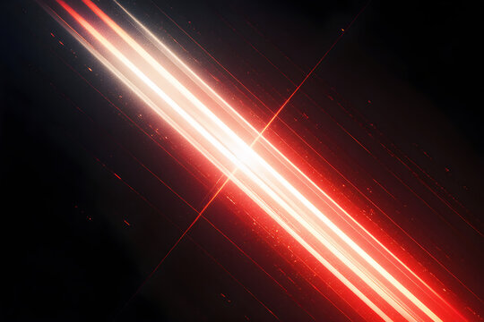 Diagonal red and white light trails against a black background - Powered by Adobe
