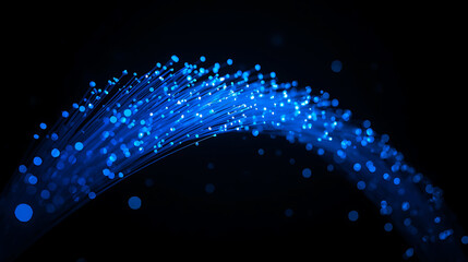 Blue fiber optic lines flowing in a curved pattern on black background