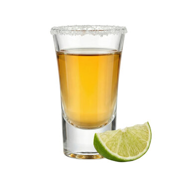 Gold tequila shot glass with salt and lime