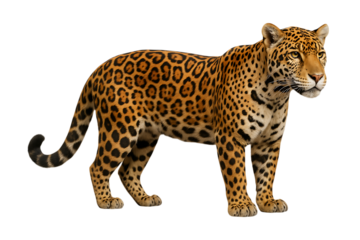 Powerful Majestic Jaguar Standing Alert with Distinctive Spotted Coat Isolated on a Transparent Background