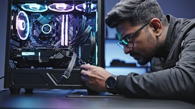 Man assembling computer components