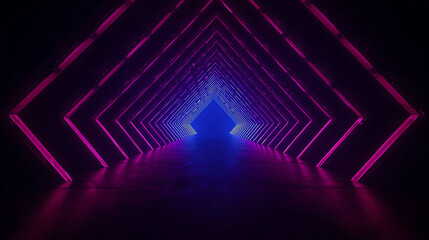 futuristic purple and blue neon lit tunnel with geometric patterns
