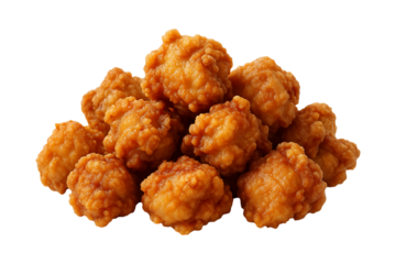 Crispy Chicken Popcorn Bites with Golden Crunchy Coating Isolated on a Transparent Background